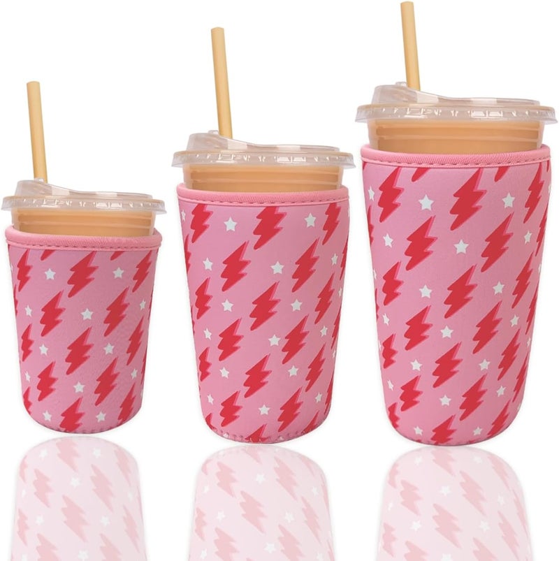 Haevola Reusable Insulated Neoprene Iced Coffee Cup Sleeve, Durable Drink Sleeve for Cold Beverages, Beverage Holder for Iced Coffee, Pink Flash - Image 1